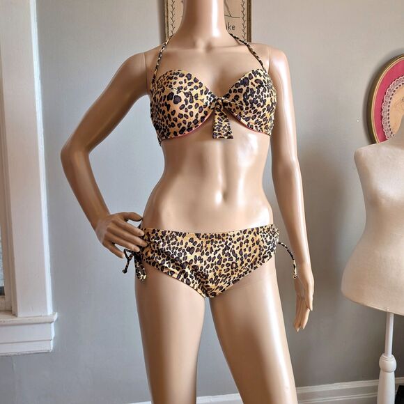 Vintage Y2K Victoria's Secret Bikini Swimsuit Animal Print Leopard 36C Medium - Picture 1 of 14